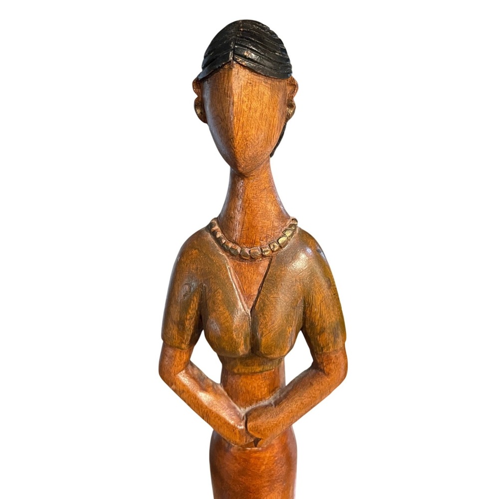 Pier 1 Hand Carved Wood Woman Figurine India Folk Art Sculpture 1982807 - Picture 8 of 10